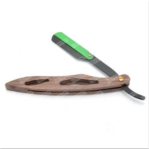 Wooden Straight Barber Edge Steel Razors <b>Shaving</b> Knife Black & Green Color - Product Image 1