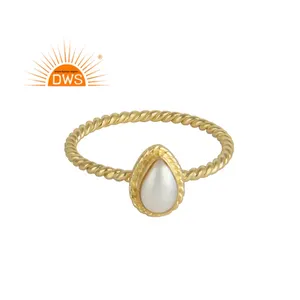 Indian White Pearl Ring Gold Plated 925 Silver Twisted Rope Band Ring Gemstone Rings Jewelry Wholesale