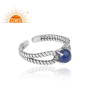Prong <b>Set</b> Blue Aventurine Ring Gemstone Jewelry Wholesale Oxidized 925 Sterling Silver Designer Ring Vintage Collection - Product Image 6