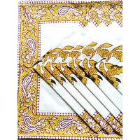 Indien Naturel de Toile De Coton Design Traditionnel Imprimé Couverture de Table À Manger Ensemble De 6 À Manger Napperons Et Serviettes