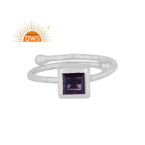 Bague ajustable en argent Sterling 925, pierre précieuse naturelle, irolite bleue, en forme de carrée, pour femmes, fournitures de bijoux - Product Image 1