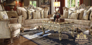 Luxury Gold Wooden Crafted Living Room Sofa Set Luxurious Wooden Carved Living Room Sofa Exclusive Teak Carved Living Sofa Set - Product Image 2