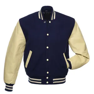 커스텀 로고 개인 라벨 가죽 슬리브 셔닐 자수 자켓 옐로우 남성 자켓 레터맨 야구 대표팀 재킷