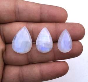 3ชิ้นธรรมชาติรุ้งมูนสโตนลูกแพร์เรียบรูปร่าง Cabochons 2020ขายส่งผู้ผลิตของแท้ที่มีคุณภาพสูง - Product Image 3