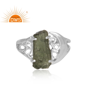 925 Fine Sterling Silver Natural Rough <b>Moldavite</b> Gemstone Stackable <b>Ring</b> Jewelry For Women Gift For Her - Product Image 3