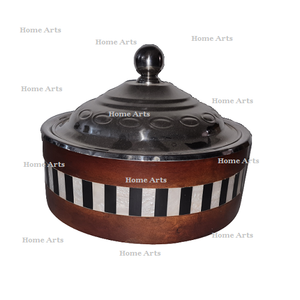 Plat de service rond en bois et incrustations, design standard, pour cuisine, idéal pour les plats chauds - Product Image 2