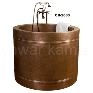 Baignoire de trempage ronde autoportante en cuivre antique à double paroi - Product Image 1