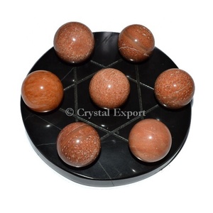 Black Agate David Star With Peach Aventurine Ball - Product Image 1
