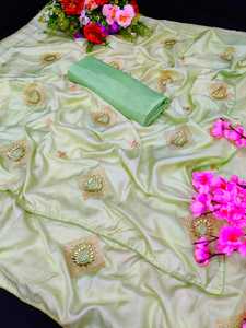 Saree de travail de broderie en soie avec chemisier Indienne, vêtement de fête, pas cher, pas cher, vente en gros - Product Image 5