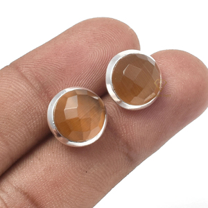 Monalisa-pendientes de tuerca de plata de ley con gema de cuarzo, pendientes redondos hechos a mano, fabricante y proveedores, Whisky Natural elegante - Product Image 4