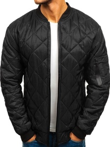 Wholesale Fashion Style Black Quilted Bomber <b>Jacket</b> Plain Black Mens Winter <b>Jackets</b> Custom Mens <b>Jackets</b> - Product Image 2