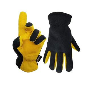 <b>Black</b> And-Yellow Color-Patchwork Deerskin <b>Leather</b> Outdoors-Winter Fashionable-Warm Fleeced Mechanic-Work Wear <b>Gloves</b> - Product Image 1