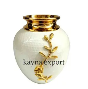 FANCY DECORATIVE <b>GOLD</b> METAL LEAF BRANCH WHITE PE COATED CRAFTSMAN HOME FINISHED FLOWER <b>VASES</b> - Product Image 1