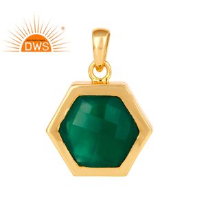 Gema de ónix verde auténtica, joyería de diseño, colgante chapado en oro y plata de ley 925, joyería al por mayor - Product Image 1