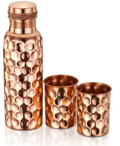 銅製ウォーターボトル固体銅製ウォーターストレージ1リットル固体銅製ボトルシャンパンとつる