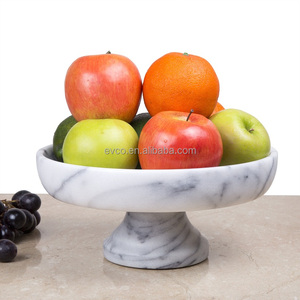 Natural <b>White</b> Marble Fruit Bowl On Pedestal - Product Image 3