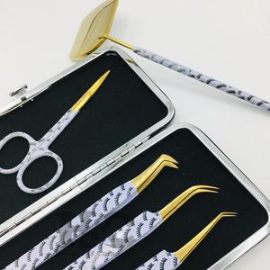 Pinzas para pestañas postizas, acero inoxidable, logotipo personalizado, extensión de volumen de pestañas, espejo de tijera, pinzas para pestañas doradas, visón duradero - Product Image 4