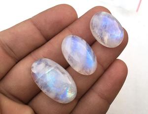 Natural 3-Piece Rainbow <b>Moonstone</b> Cabochons Smooth Oval Shape Genuine Blue Fire Loose Gemstone for Jewelry Making White Color - Product Image 1