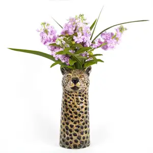 Novelty animal leopard design desktop ceramic flower vase home decor vase