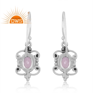 Pendientes Colgantes de Plata de Ley 925 con Cuarzo Rosa Natural Oxidado, Fabricante de Joyería - Product Image 4