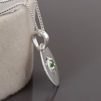 Pendentif disque uni en argent sterling 925 rhodié avec diopside vert chromé, chaîne de 18 pouces, collier, bijoux fins, cadeau