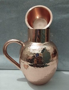 Botella de agua Ayurvédica de cobre puro 100% 950ml con elegante diseño martillado Trendy New 100% Drinkware personalizable - Product Image 3