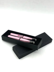 Pinzas de extensión de pestañas de acero inoxidable con revestimiento de polvo rosa claro de 90 grados de estilo profesional, instrumentos de belleza con logotipo personalizado - Product Image 6