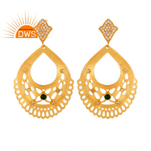18k Gold Plated <b>Fashion</b> <b>Earrings</b> Indian Brass Jewelry Natural Green Aventurine Gemstone White Topaz <b>Earring</b> Jewelry - Product Image 1