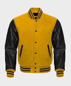 Black and Yellow Letterman jacket Baseball Custom Patch work High Quality American Style Sports Wear Casual Jacket