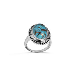 Bague en argent sterling 925 avec pierres précieuses ovales Cab Turquoise Bague à la mode classique plaquée rhodium pour cadeau de mariage ou fêtes. - Product Image 3