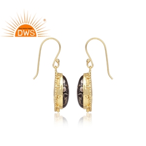 Boucles d'oreilles pendantes en laiton, bijoux en pierre précieuse, en laiton, or, fantaisie, vente en gros, 1 pièce - Product Image 3