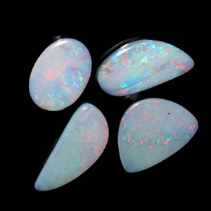 Handmade 4-Piece Set of Natural Australian <b>Fire</b> Opal Doublet Cabochon Gemstones Loose Black Mixed Shape - Product Image 2