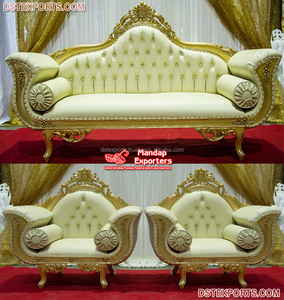 Maharaja Wedding Loveseat and Chairs Indian Wedding Bride Groom Sofa Set Maharani Wedding Gold Plated Sofa Set - Product Image 2
