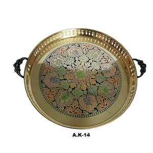 Plateau à thé à café en laiton argenté de haute qualité plateau de service de fête de jardin de forme ronde avec poignée - Product Image 1