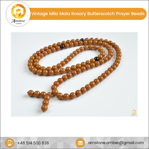 Chapelet en ambre de la Baltique vintage, jaune d'œuf, taille de la pierre 9,5 mm, poids 53,5 g, Mila Mala, perles de prière bouddhistes religieuses pour cadeaux - Product Image 3