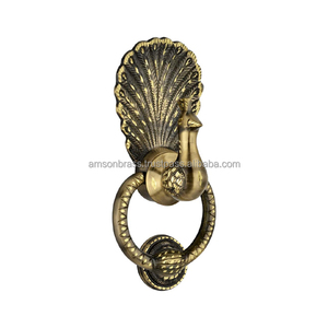 ที่เคาะประตู,ที่เคาะประตูทองเหลืองโลหะตกแต่งนกยูงสำหรับประตูหลัก - Product Image 1