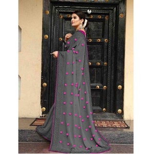 Ropa étnica Ropa de fiesta Diseñador indio Trabajo de piedra Borde de encaje Saris de dos colores con blusa Ropa de mujer Precio bajo barato Ropa de boda - Product Image 2