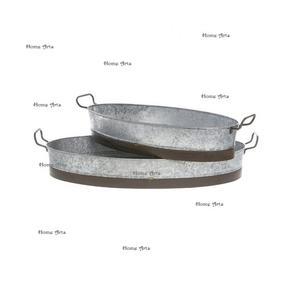 Juego de 2 bandejas galvanizadas para servir alimentos con asas de cuerda Bandeja para servir alimentos de forma ovalada de la mejor calidad en la India - Product Image 2