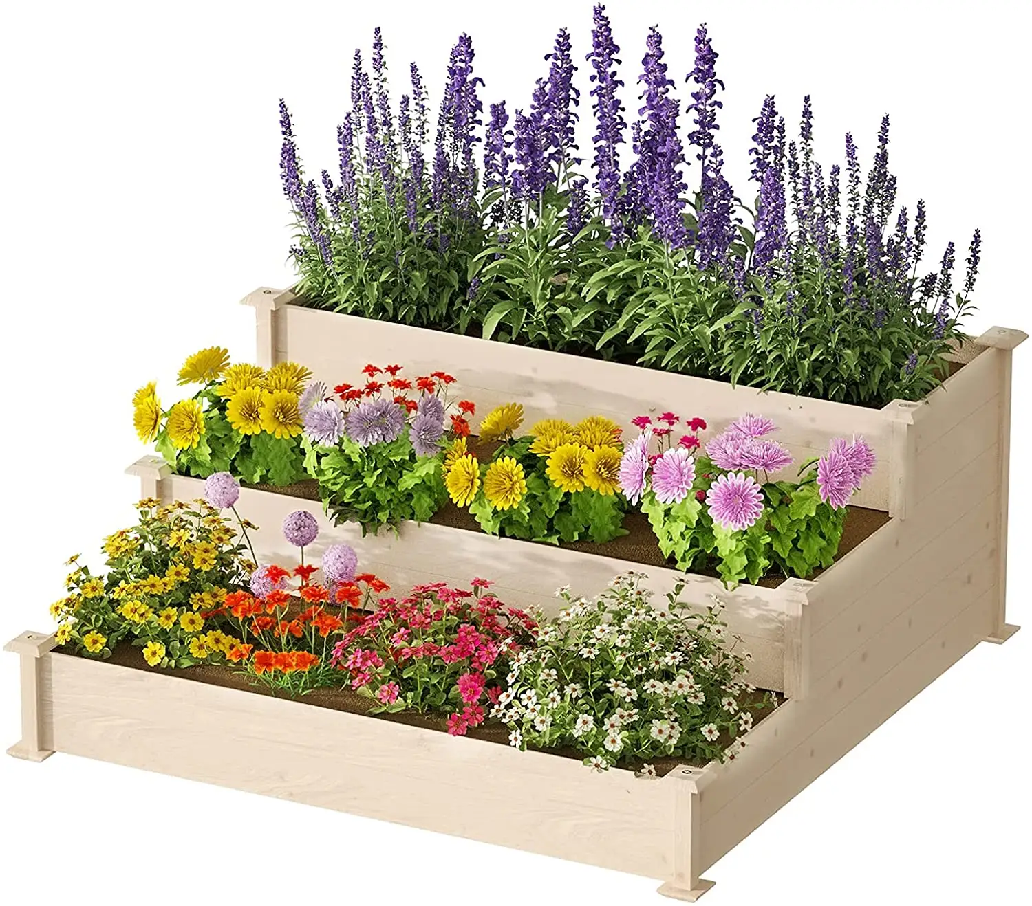 Letto da giardino rialzato a 3 livelli contenitore di fiori elevato letto di coltivazione di verdure in legno all'aperto