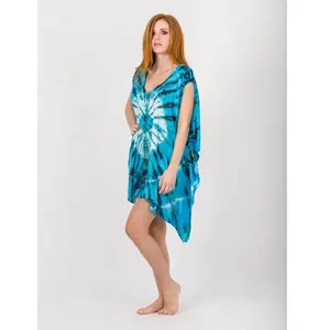 High Quality 100% Natural Fabric Indian Ethnic Hand Made Tie Dye Beach Boho Lady Bikini Cover Up Indian Designer Kaftan Top