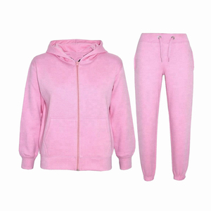 Alta calidad 100% Fleece Ladies Pink Round Neck Sports Track Suit 2PCs Active Top Set - Product Image 1