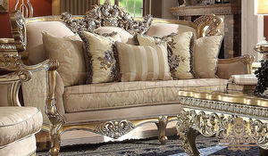 Luxury Gold Wooden Crafted Living Room Sofa Set Luxurious Wooden Carved Living Room Sofa Exclusive Teak Carved Living Sofa Set - Product Image 3