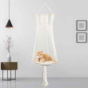 Hamac pour chat en macramé bohème moderne, lit suspendu, couleur naturelle, forme ronde, coton, décoration d'intérieur pour le jour de l'an - Product Image 3