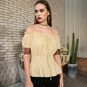 Top Vintage Retrò Steampunk Vittoriano Gotico in Cotone con <span class=keywords><strong>Mezza</strong></span> <span class=keywords><strong>Manica</strong></span> e Spalle Scoperte per <span class=keywords><strong>Donna</strong></span> all'Ingrosso - Product Image 2