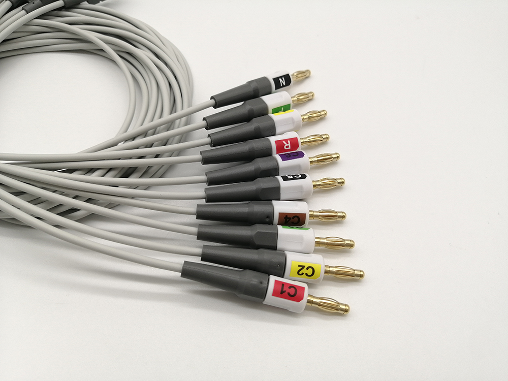 GE CAM 14 EKG ECG Lead Wire TPU 0.9M 2016032-001 With Banana/Clamp Adapter