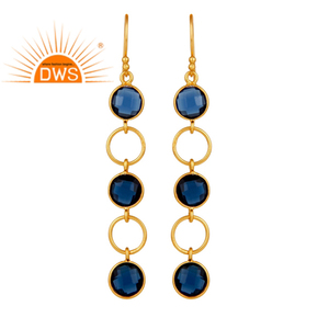 Pendientes de Corindón Azul Multicolor, Proveedores de Joyería, Pendientes Colgantes de Plata 925 Chapados en Oro de 18k, Colección Clásica - Product Image 1