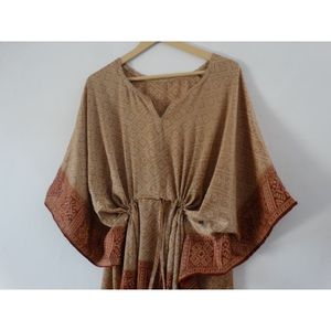 Kaftan เสื้อคลุมขนาดใหญ่สำหรับฤดูร้อน,เสื้อคลุมชุดเดรสผ้าไหมส่าหรีสไตล์วินเทจชุดนอนผ้าไหมรีไซเคิลชุดนอนเสื้อคลุมสำหรับเจ้าสาว - Product Image 6