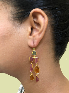 Boucles d'oreilles pendantes en argent sterling 925, bijoux multicolores, en Tourmaline brute, longues, plaquées en or, style unique, tendance - Product Image 3