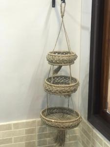 High Quality 3 Tier Cotton Rope Basket Home Garden Decoration Green Plant Potted Basket Straw Woven Rattan Hanging <b>Flower</b> Basket - Product Image 6