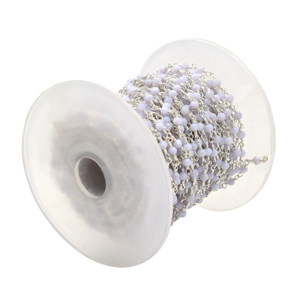 Blue Opal Faceted Rondelle Rosary Chain 3–4mm Brass Rhodium Plated <b>Wire</b> Wrapped Gemstone Chain Sold by Foot - Product Image 3